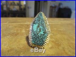 LARGE Vintage NAVAJO Sterling Silver ULTRA PREMIUM Turquoise Design Ring Size 8