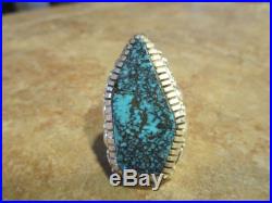 LARGE Vintage NAVAJO Sterling Silver ULTRA PREMIUM Turquoise Design Ring Size 8