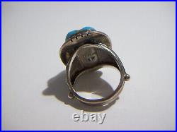 LARGE Vintage Old Pawn NAVAJO Sterling Ring TURQUOISE Sz 7.25 signed NF