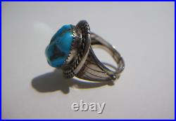 LARGE Vintage Old Pawn NAVAJO Sterling Ring TURQUOISE Sz 7.25 signed NF