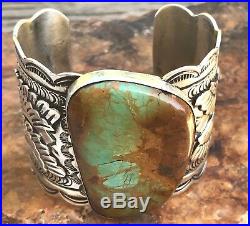 LARGE WIDE Albert Cleveland Sterling Royston Turquoise Cuff Bracelet 176 Gr