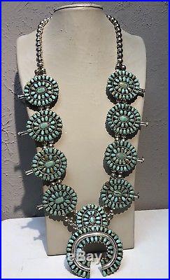 LMB Larry Moses Begay Navajo Sterling Silver Turquoise Squash Blossom Necklace