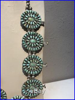 LMB Larry Moses Begay Navajo Sterling Silver Turquoise Squash Blossom Necklace