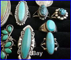 LOT of 13 Vintage Native American Turquoise Sterling Silver RINGS Zuni Navajo
