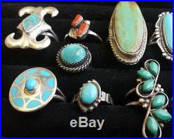 LOT of 13 Vintage Native American Turquoise Sterling Silver RINGS Zuni Navajo
