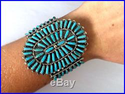 L Byjoe Navajo Petit Point Blue Turquoise Ladies Bracelet Cuff Sterling Silver