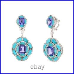 Lab Amethyst & Turquoise Dangle Earrings 925 Sterling Silver Glamorous Jewelry