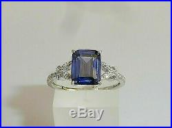 Ladies Sterling 925 Silver Baguette Cut and Blue Sapphire Womens Engagement Ring