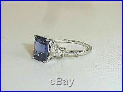 Ladies Sterling 925 Silver Baguette Cut and Blue Sapphire Womens Engagement Ring