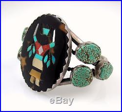 Lambert Homer Zuni Sterling Silver Number 8 Turquoise Shell Inlay Cuff Bracelet