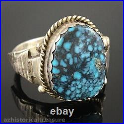 Large Native American Navajo Sterling Silver High Grade Spiderweb Turquoise Ring