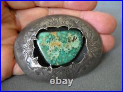 Large Native American Navajo Turquoise Sterling Silver Stamped Shadowbox Pendant