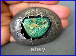 Large Native American Navajo Turquoise Sterling Silver Stamped Shadowbox Pendant
