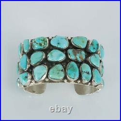Large Navajo Sterling Silver Chunky Turquoise Cuff Bracelet Signed S 142g