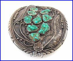 Large Navajo Sterling Silver Turquoise Belt Buckle MINNIE THOMAS 1978 RS