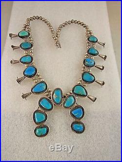 Large Navajo Sterling Silver & Turquoise Squash Blossom Necklace