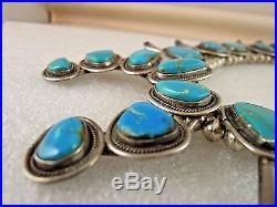 Large Navajo Sterling Silver & Turquoise Squash Blossom Necklace
