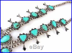Large Old Pawn Navajo Sterling SIlver & Turquoise Squash Blossom Necklace RS