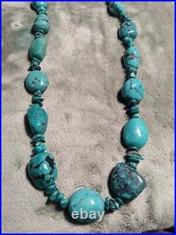 Large Real Turquoise Sterling Silver 40 Necklace, Chunky Statement