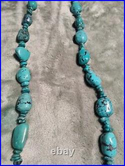 Large Real Turquoise Sterling Silver 40 Necklace, Chunky Statement