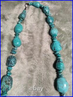 Large Real Turquoise Sterling Silver 40 Necklace, Chunky Statement