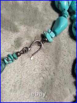 Large Real Turquoise Sterling Silver 40 Necklace, Chunky Statement