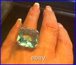Large Square Aquamarine In 925 Sterling Silver with 18k White Gold Filled Ring