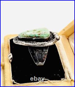 Large Sterling Silver Turquoise Native American Ring 10.7gm S6.5 Vintage Jewelry