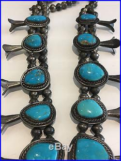 Large Sterling Silver Turquoise Squash Blossom Necklace Length 24