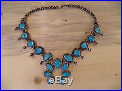 Large Sterling Silver Vintage Squash Blossom Necklace 177g Turquoise