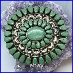Large Turquoise Cluster Sterling Silver Belt Buckle Native Made 1.75 Belt Size
