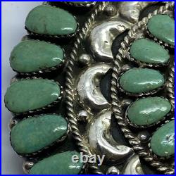 Large Turquoise Cluster Sterling Silver Belt Buckle Native Made 1.75 Belt Size