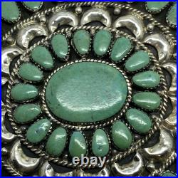 Large Turquoise Cluster Sterling Silver Belt Buckle Native Made 1.75 Belt Size