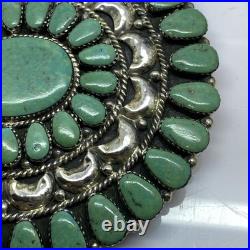Large Turquoise Cluster Sterling Silver Belt Buckle Native Made 1.75 Belt Size