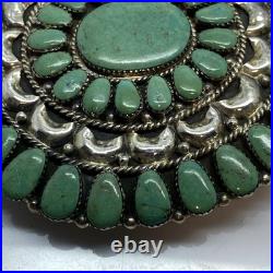 Large Turquoise Cluster Sterling Silver Belt Buckle Native Made 1.75 Belt Size