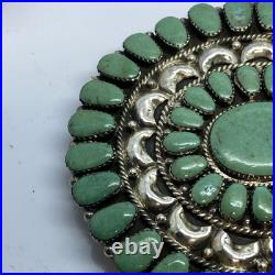 Large Turquoise Cluster Sterling Silver Belt Buckle Native Made 1.75 Belt Size