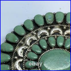 Large Turquoise Cluster Sterling Silver Belt Buckle Native Made 1.75 Belt Size