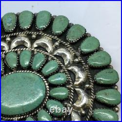 Large Turquoise Cluster Sterling Silver Belt Buckle Native Made 1.75 Belt Size
