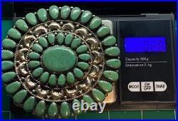 Large Turquoise Cluster Sterling Silver Belt Buckle Native Made 1.75 Belt Size