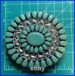 Large Turquoise Cluster Sterling Silver Belt Buckle Native Made 1.75 Belt Size