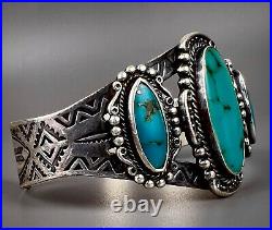 Large Vintage Harvey Era Navajo Sterling Silver Royston Turquoise Cuff Bracelet