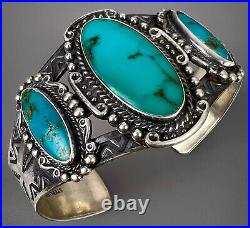 Large Vintage Harvey Era Navajo Sterling Silver Royston Turquoise Cuff Bracelet