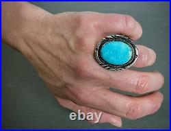 Large Vintage Navajo Native American Sterling Silver Blue Gem Turquoise Ring 16G
