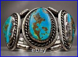 Large Vintage Navajo Sterling Silver High Grade Morenci Turquoise Cuff Bracelet