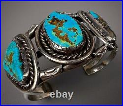 Large Vintage Navajo Sterling Silver High Grade Morenci Turquoise Cuff Bracelet