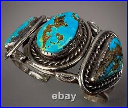 Large Vintage Navajo Sterling Silver High Grade Morenci Turquoise Cuff Bracelet