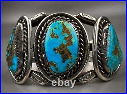 Large Vintage Navajo Sterling Silver High Grade Morenci Turquoise Cuff Bracelet