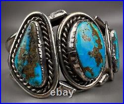 Large Vintage Navajo Sterling Silver High Grade Morenci Turquoise Cuff Bracelet