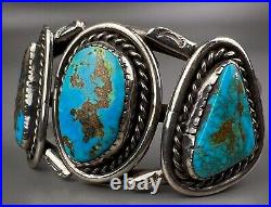 Large Vintage Navajo Sterling Silver High Grade Morenci Turquoise Cuff Bracelet