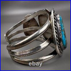 Large Vintage Navajo Sterling Silver High Grade Morenci Turquoise Cuff Bracelet